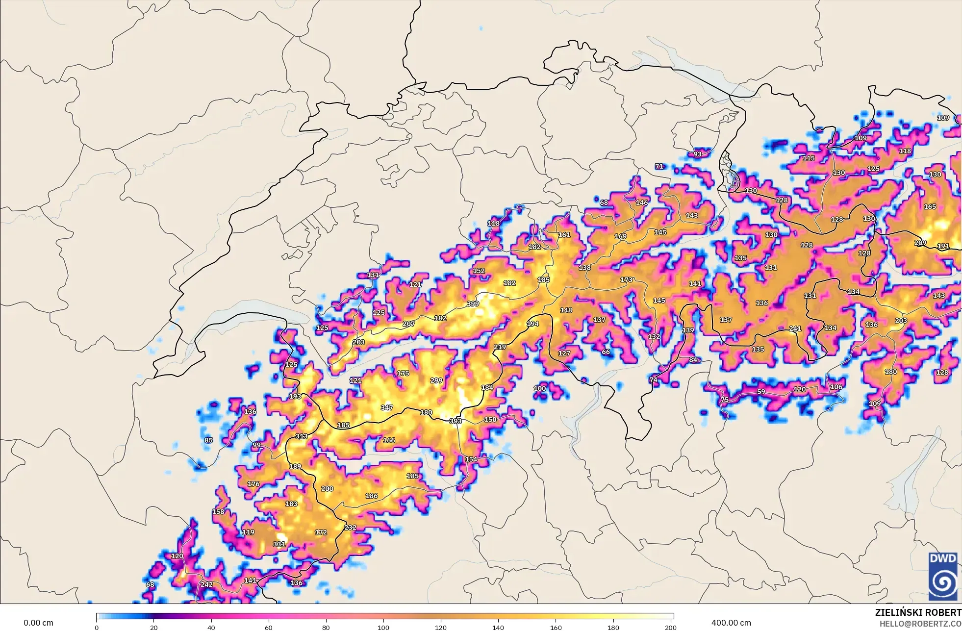ICON Jerman 2 km model - Switzerland, Ketebalan Salji