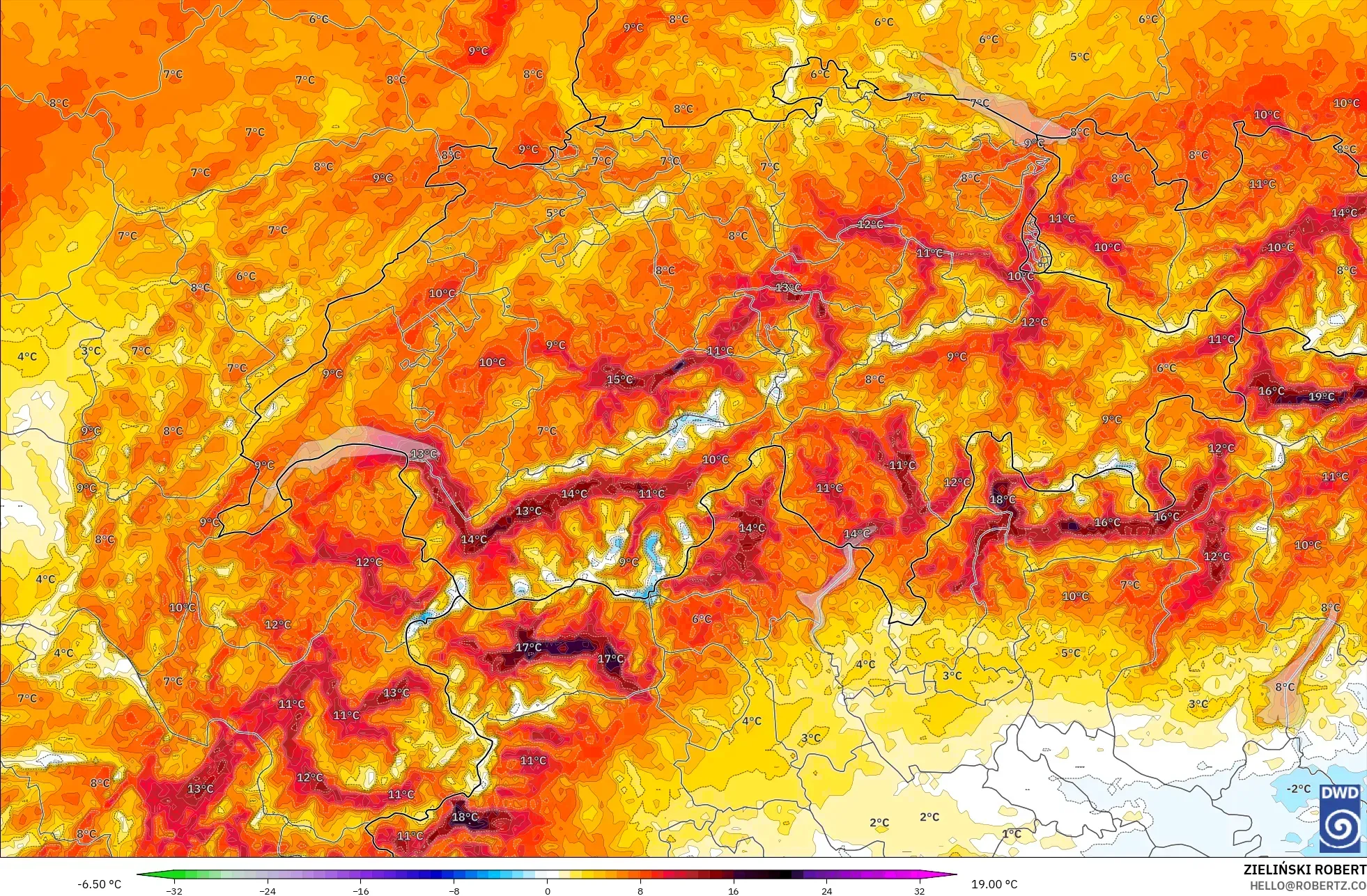 ICON Jerman 2 km model - Switzerland, Anomali Suhu 2 m
