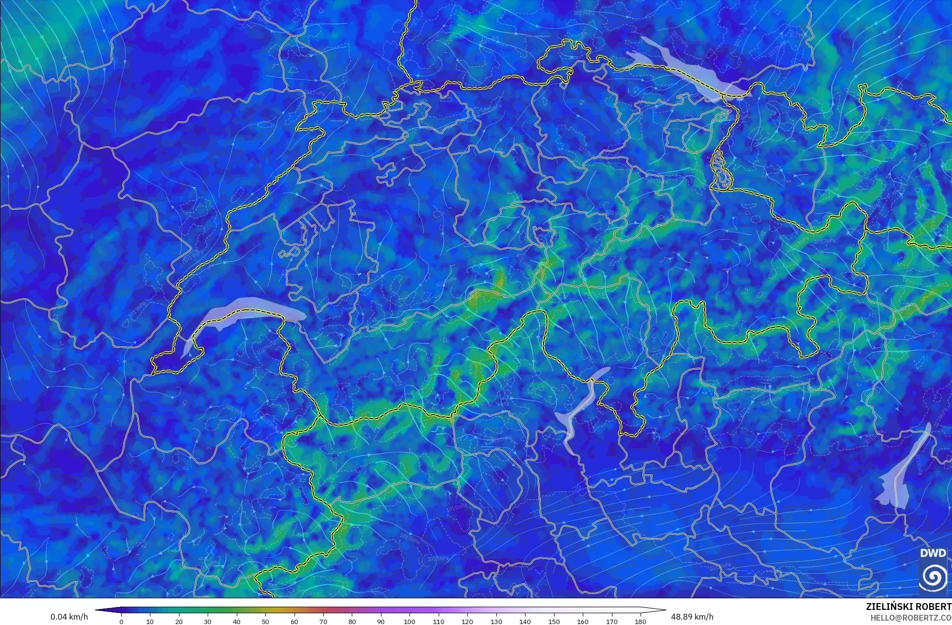 ICON Jerman 2 km model - Switzerland, Angin 10 m