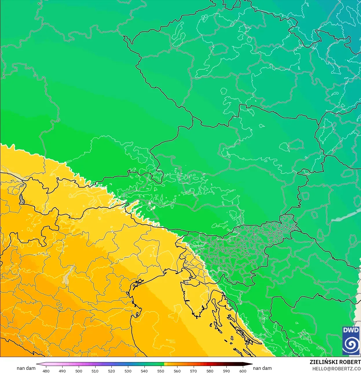 ICON Germany 2 km model - Austria, Geopotential height at 500hPa