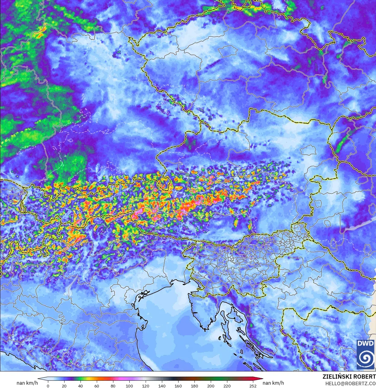ICON Germany 2 km model - Austria, Wind Gusts Peak