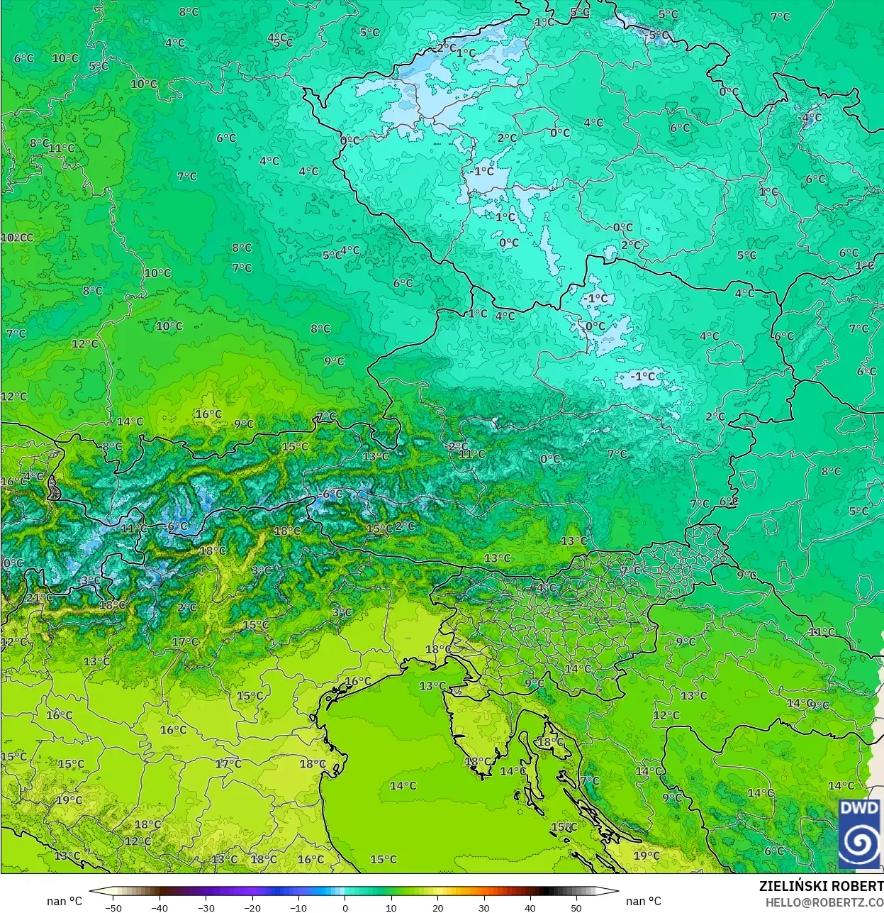 ICON Germany 2 km model - Austria, Temperature at 2m