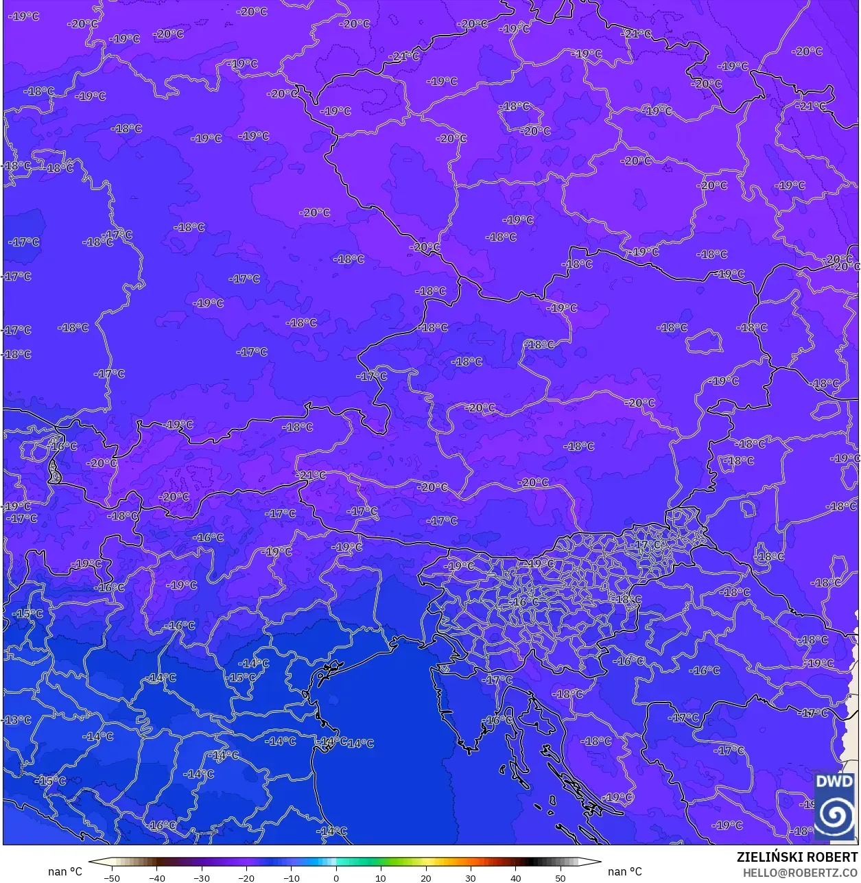 ICON Germany 2 km model - Austria, Temperature at 500hPa