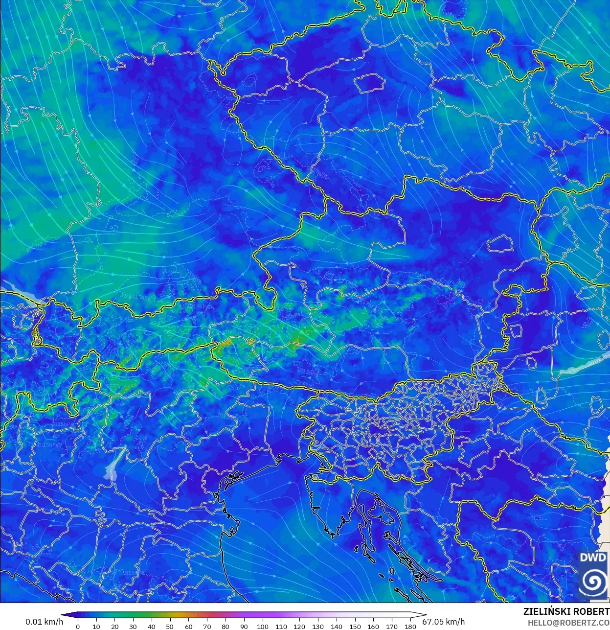 ICON Germany 2 km model - Austria, Wind at 10m