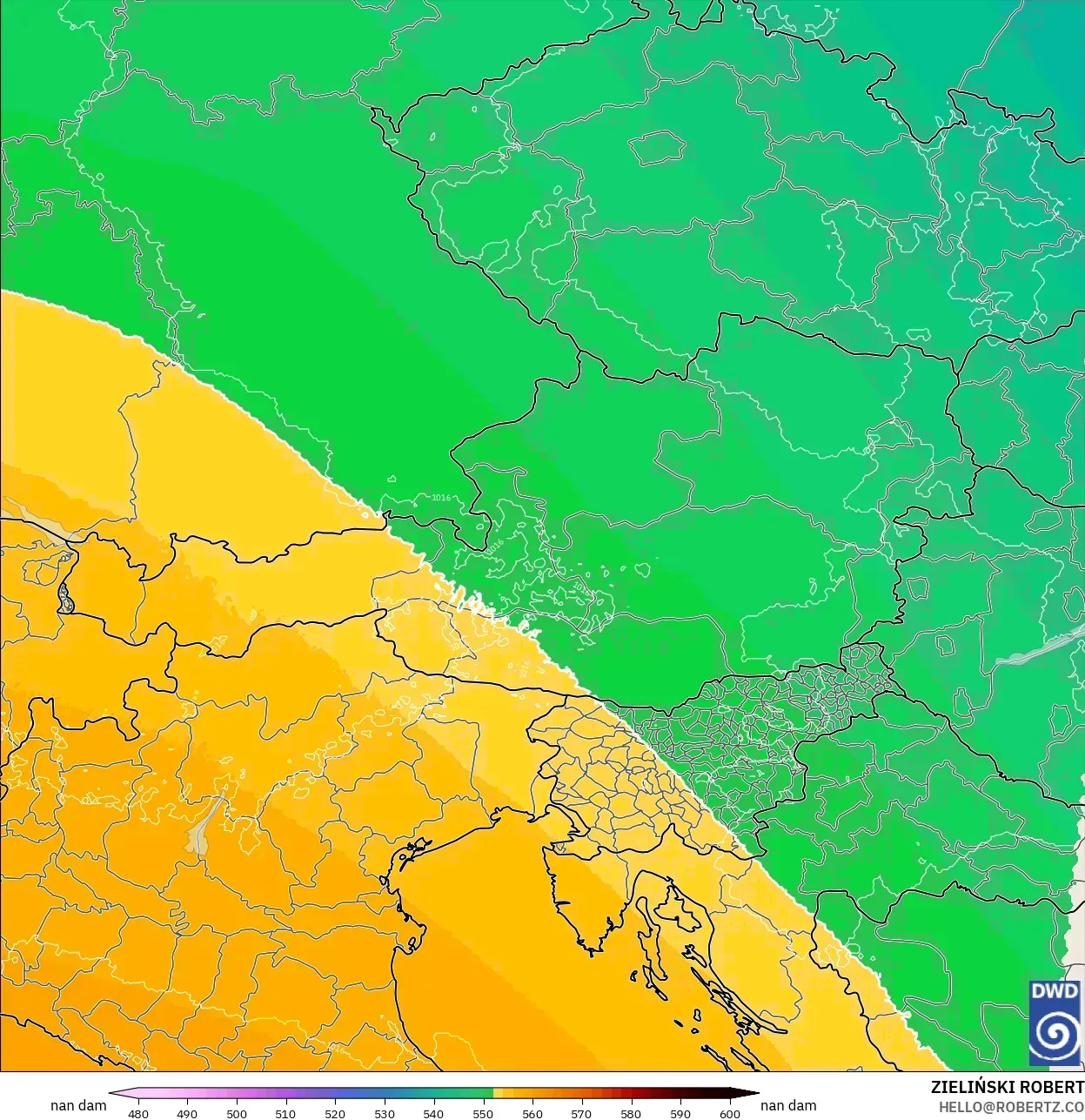 ICON Germany 2 km model - Austria, Geopotential height at 500hPa