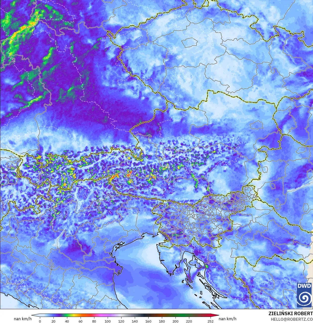 ICON Germany 2 km model - Austria, Wind Gusts