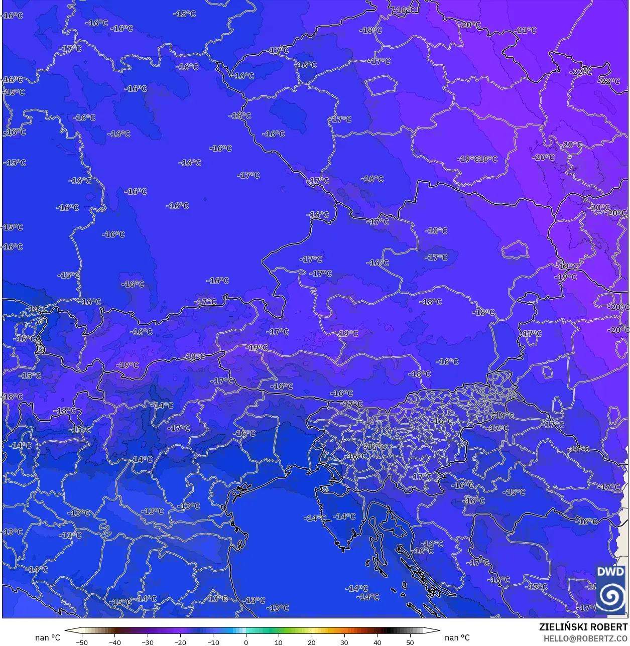 ICON Germany 2 km model - Austria, Temperature at 500hPa