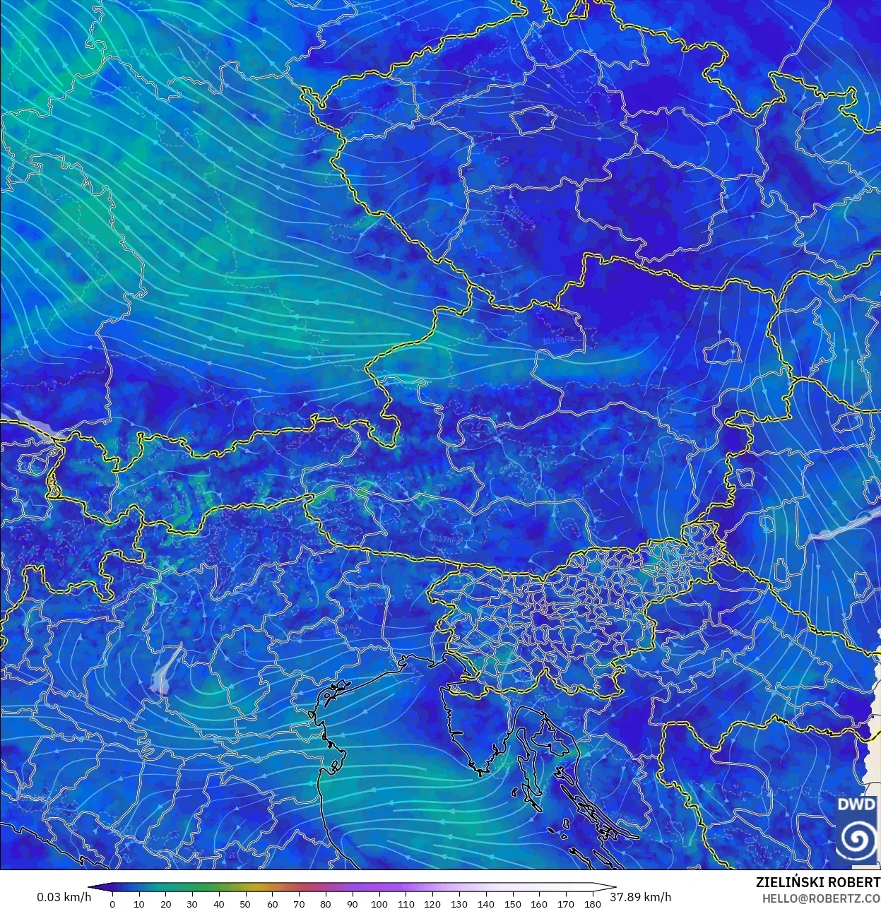 ICON Germany 2 km model - Austria, Wind at 10m