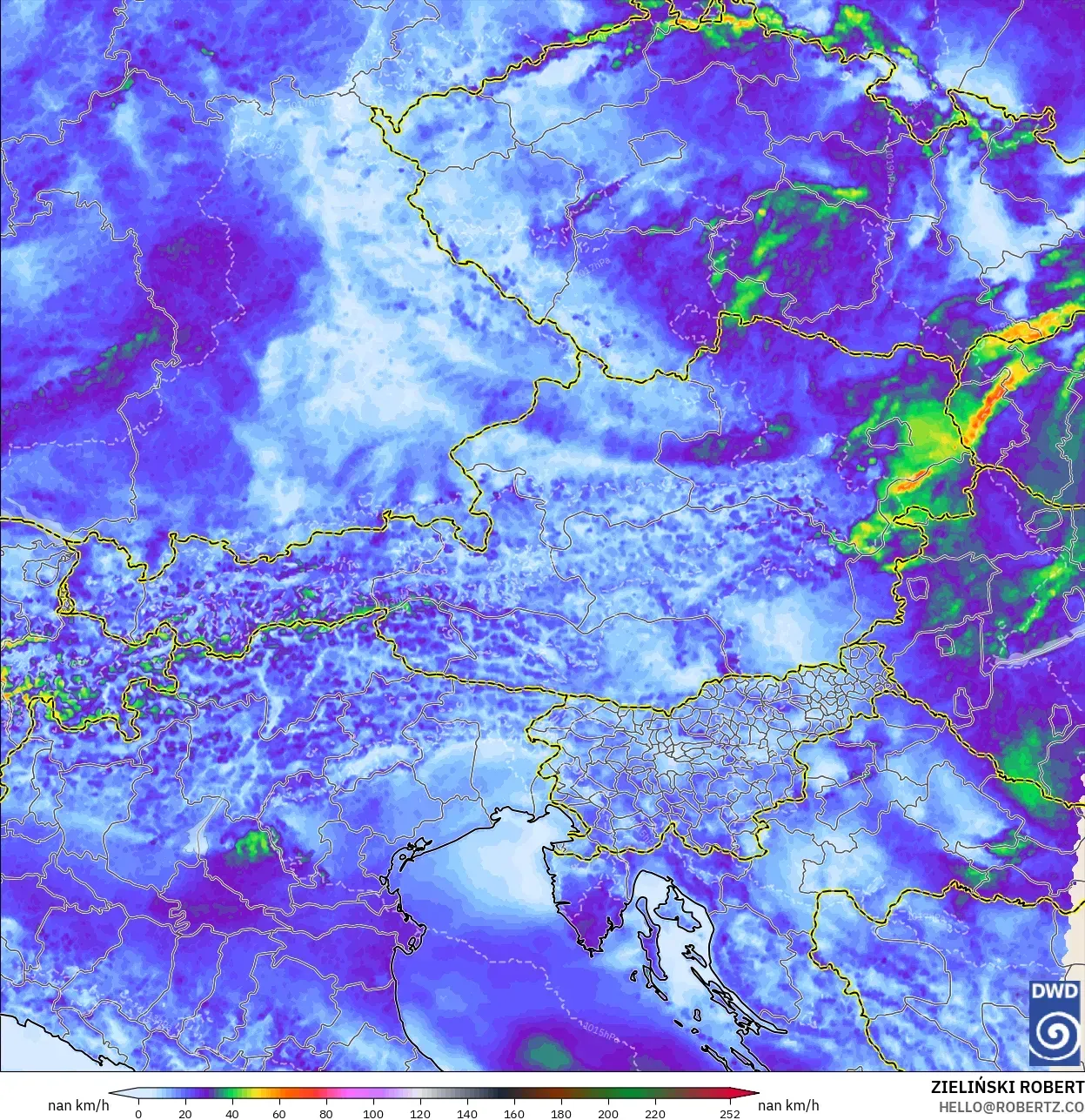 ICON Alemania 2 km model - Austria, Hembusan Angin