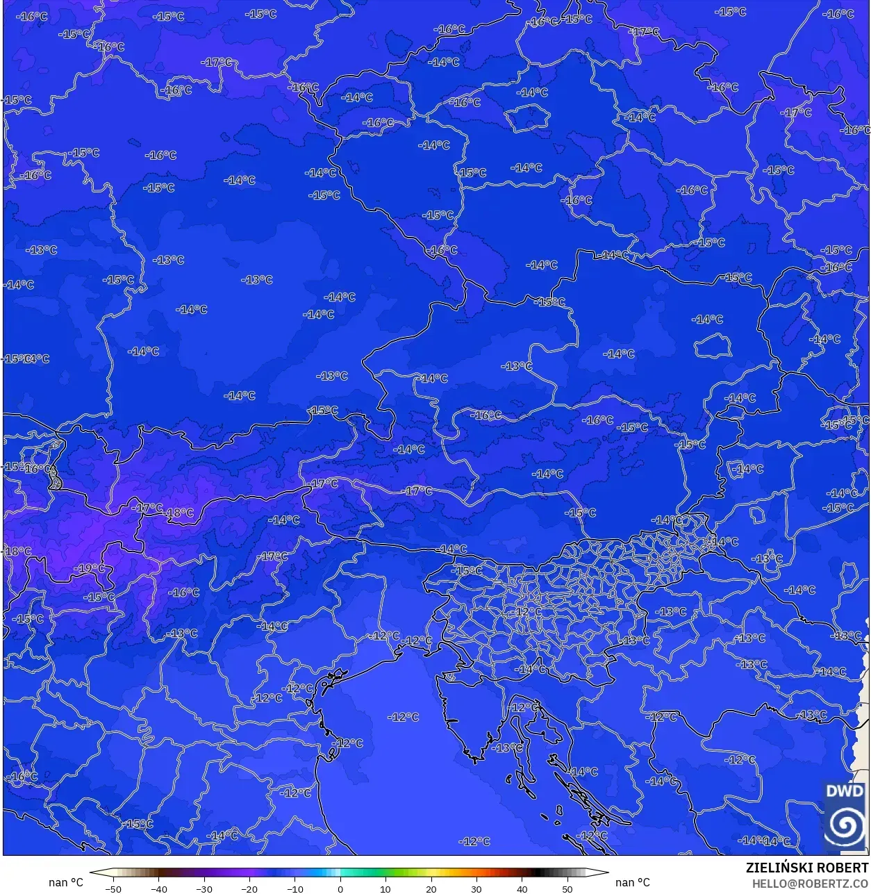 ICON Alemania 2 km model - Austria, Suhu 500 hPa