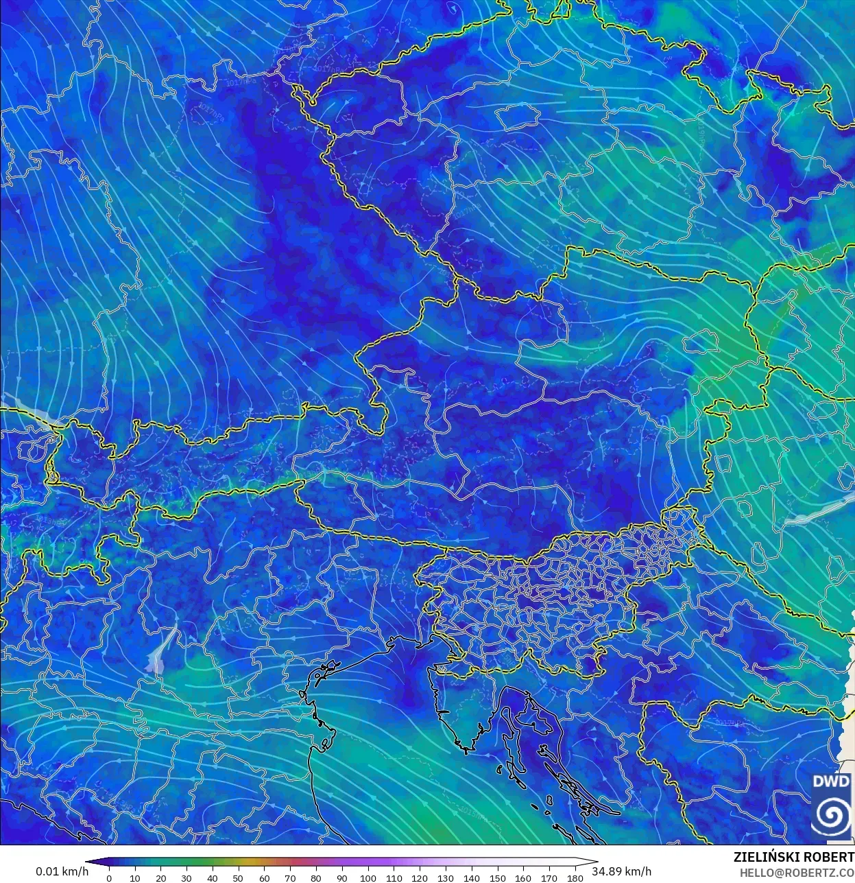 ICON Alemania 2 km model - Austria, Angin 10 m