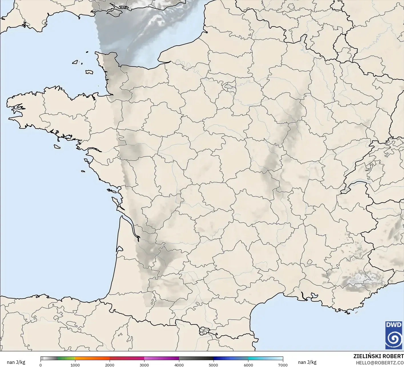 ICON Alemania 2 km model - Prancis, CAPE