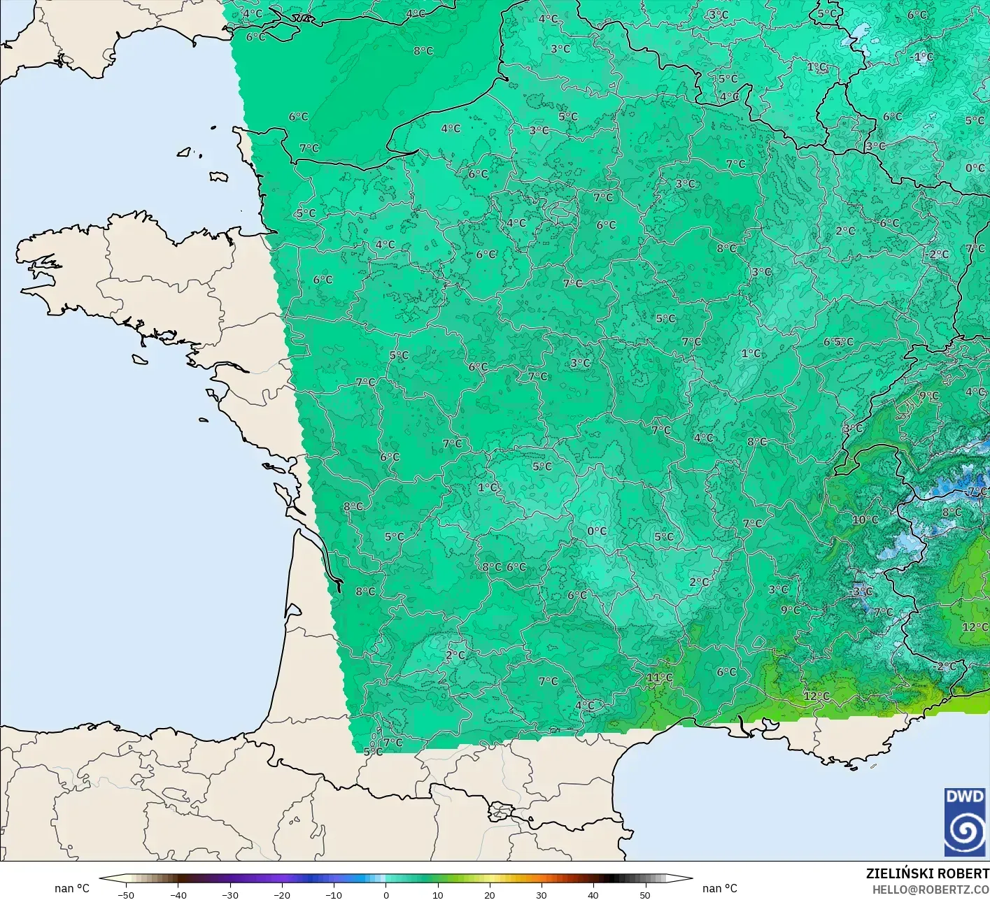 ICON Alemania 2 km model - Prancis, Titik Embun 2 m