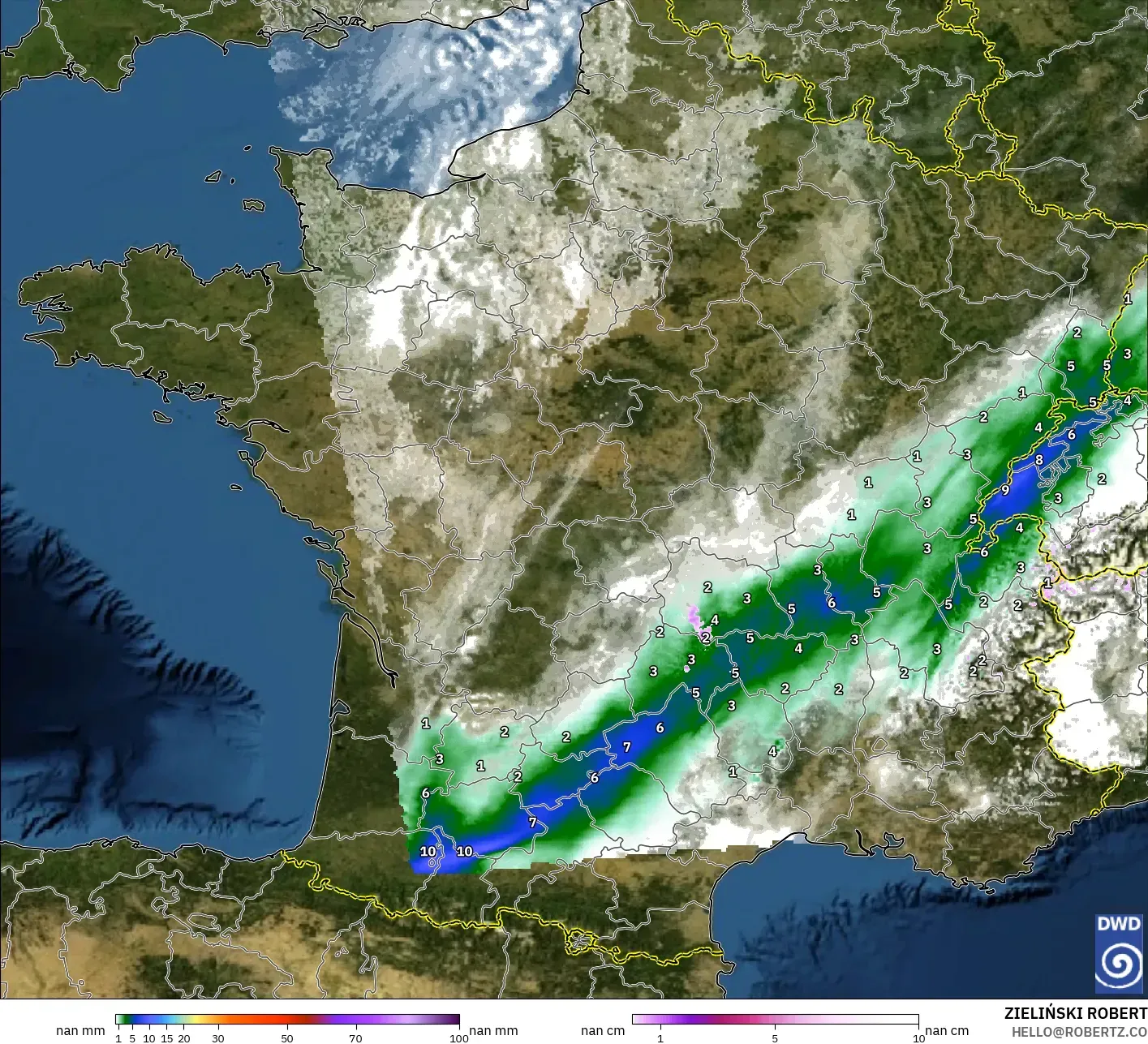 ICON Alemania 2 km model - Prancis, Curah Hujan, Awan, dan Tekanan
