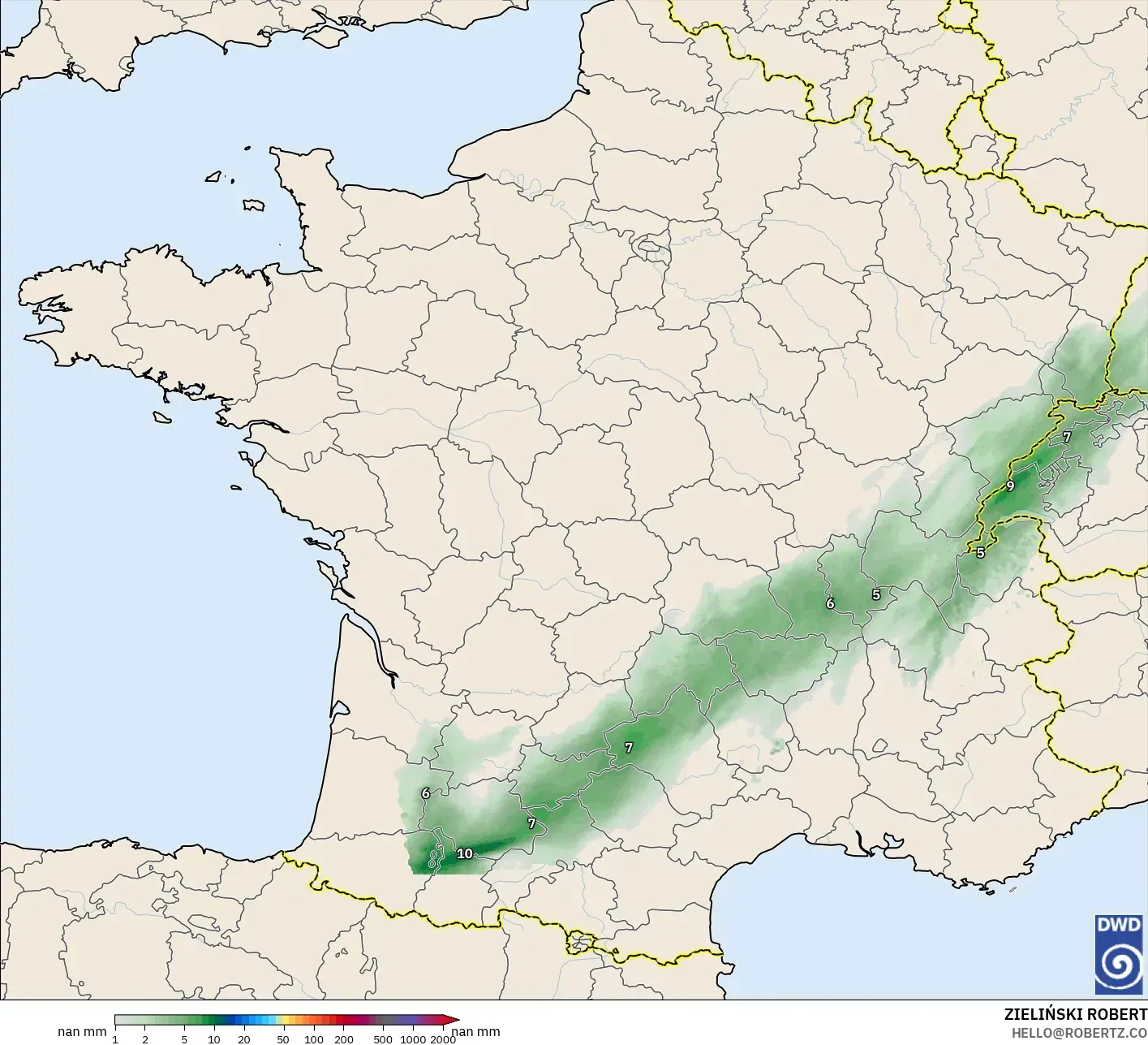 ICON Alemania 2 km model - Prancis, Akumulasi Curah Hujan