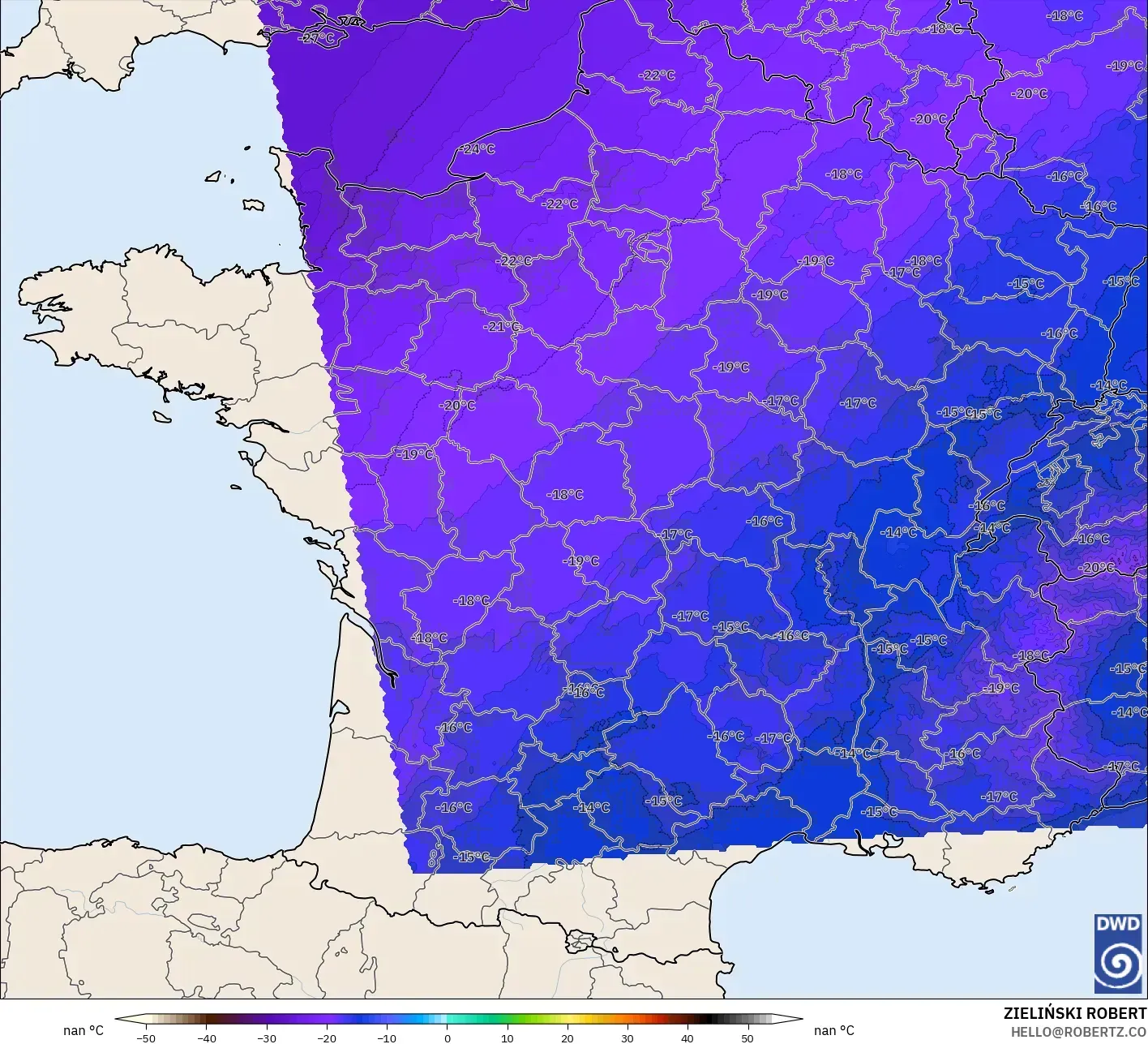 ICON Alemania 2 km model - Prancis, Suhu 500 hPa