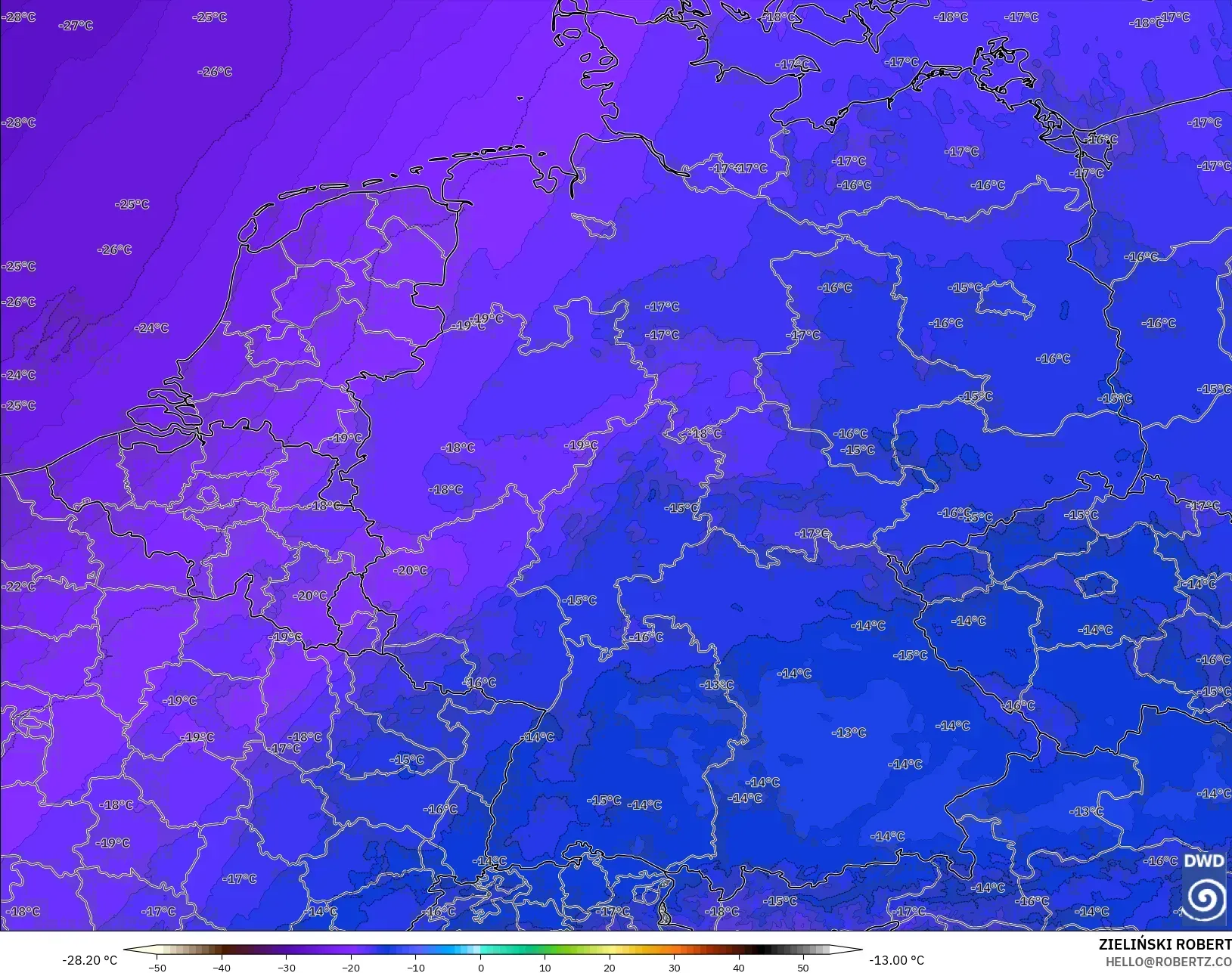 ICON Alemania 2 km model - Jerman, Suhu 500 hPa