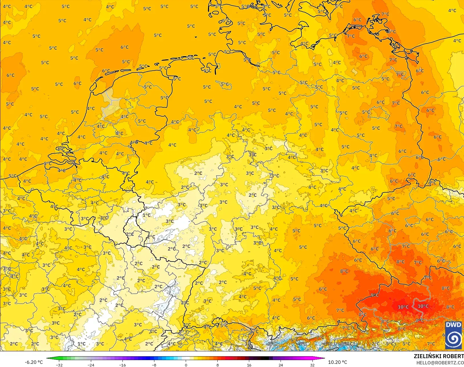 ICON Alemania 2 km model - Jerman, Anomali Suhu 850 hPa