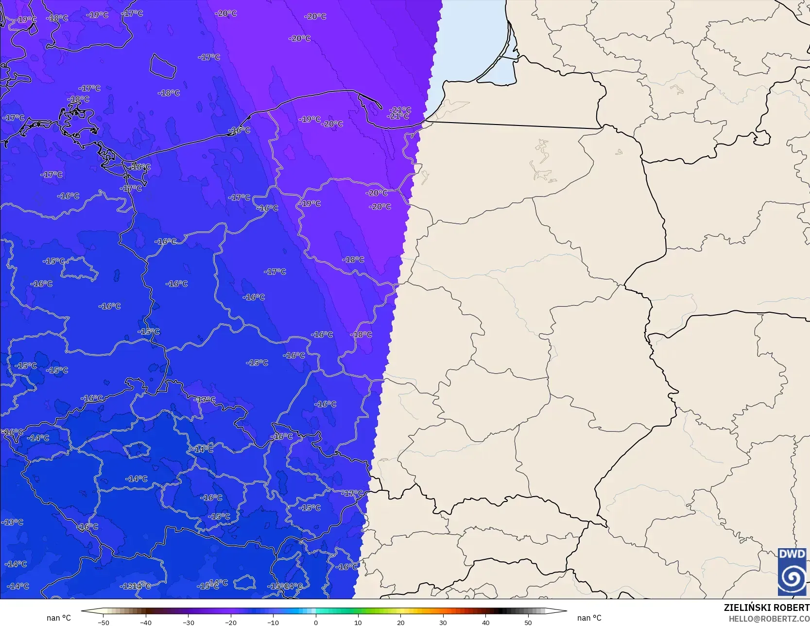 ICON Alemania 2 km model - Polandia, Suhu 500 hPa