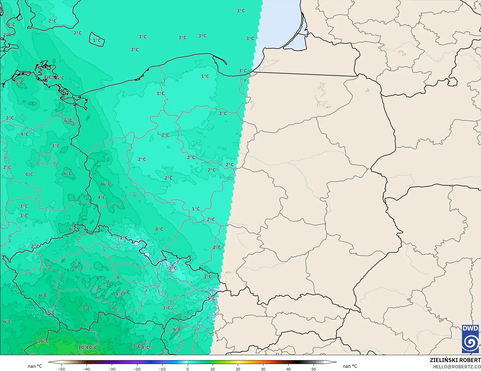 ICON Alemania 2 km model - Polandia, Suhu 850 hPa