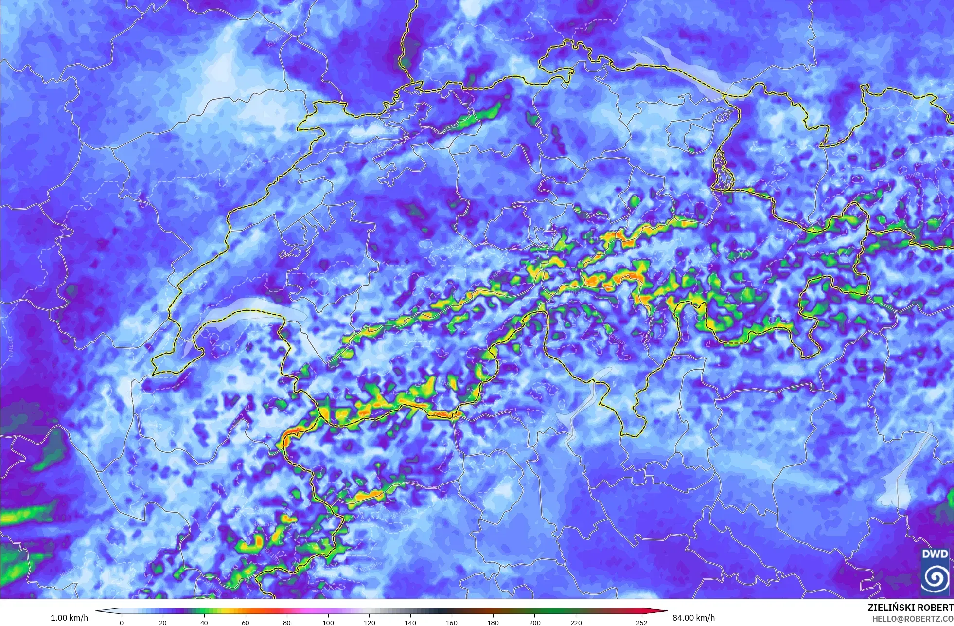 ICON Alemania 2 km model - Swiss, Puncak Hembusan