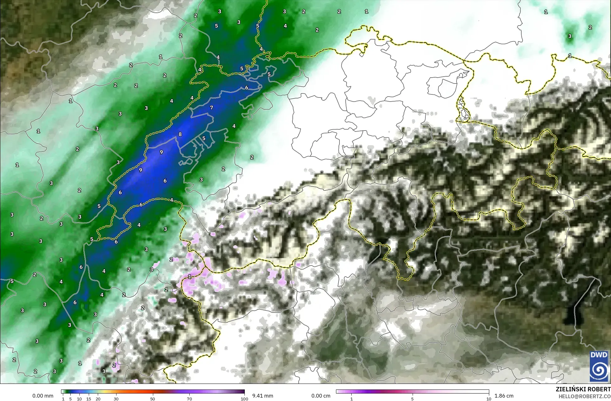 ICON Alemania 2 km model - Swiss, Curah Hujan, Awan, dan Tekanan