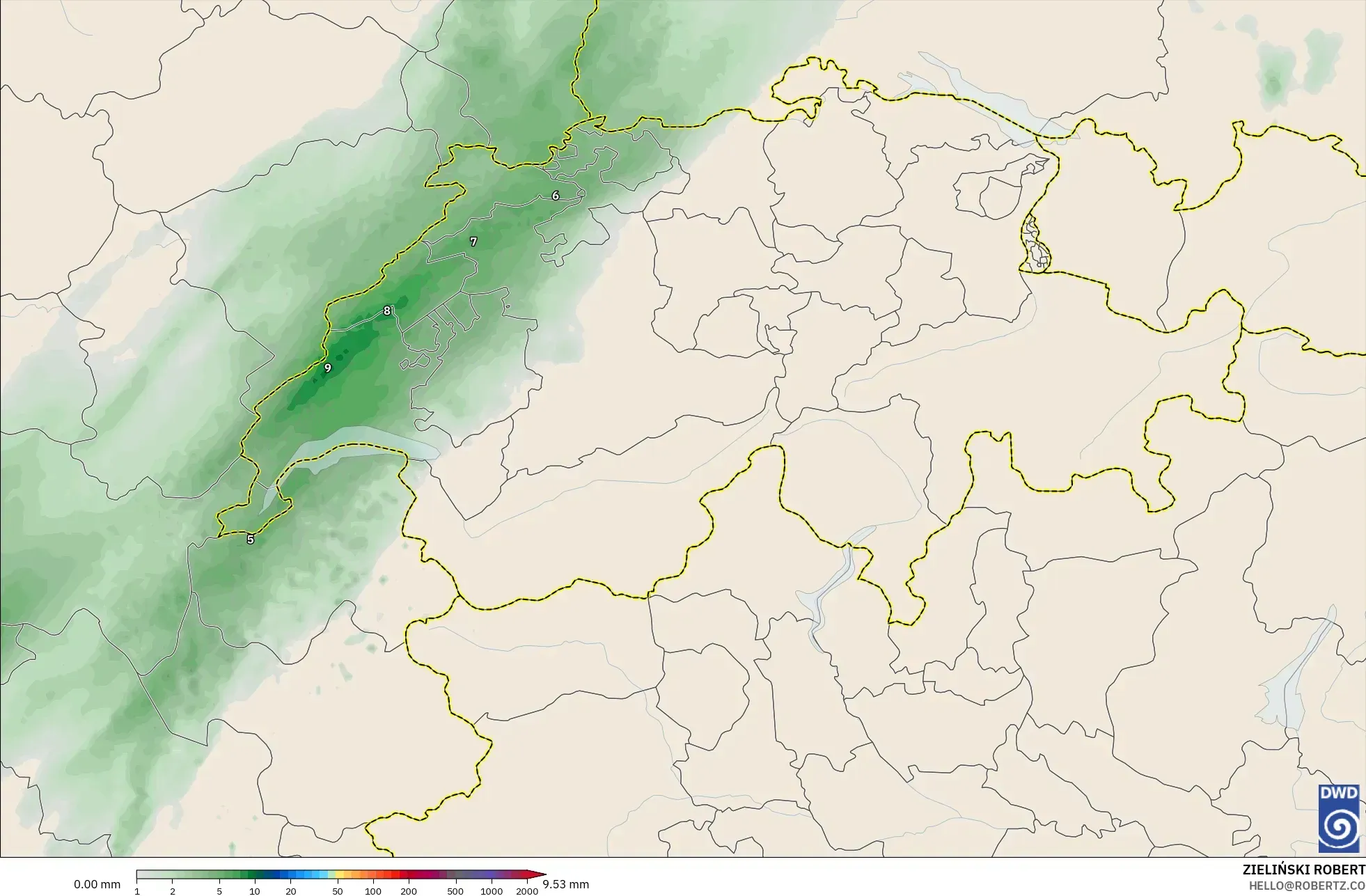 ICON Alemania 2 km model - Swiss, Akumulasi Curah Hujan