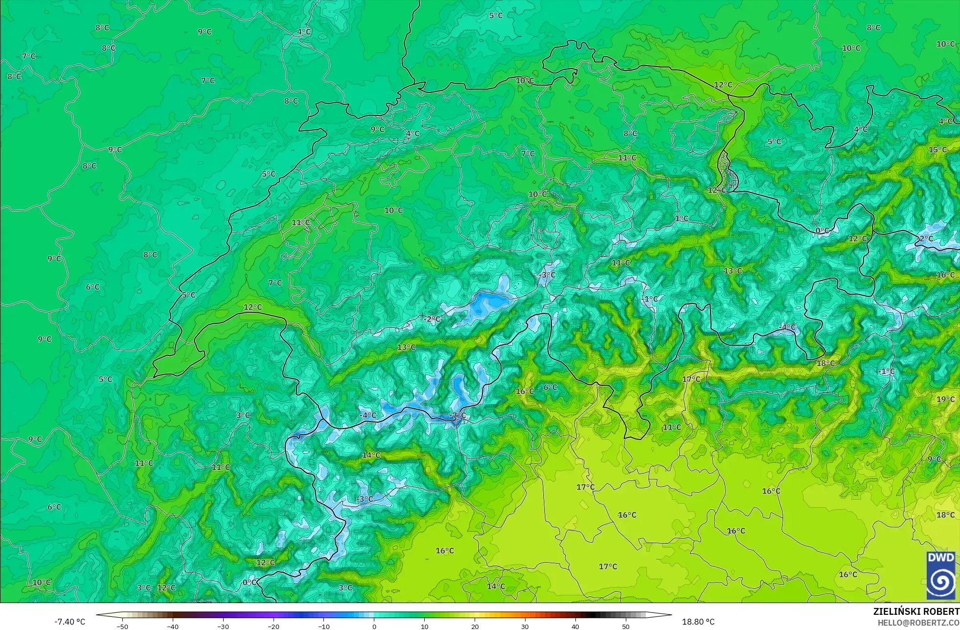 ICON Alemania 2 km model - Swiss, Suhu 2 m