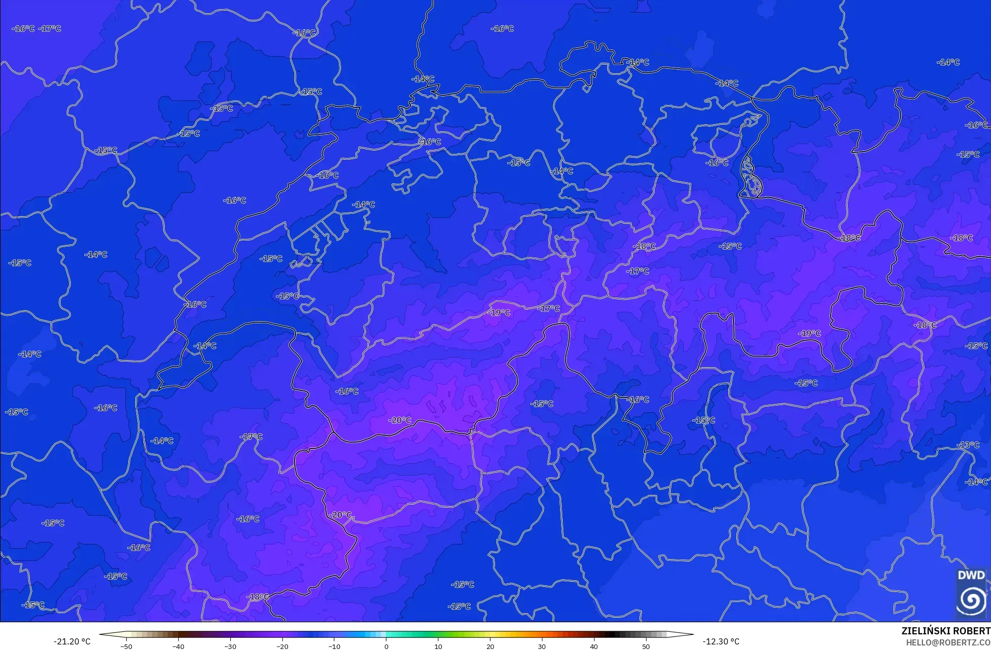 ICON Alemania 2 km model - Swiss, Suhu 500 hPa
