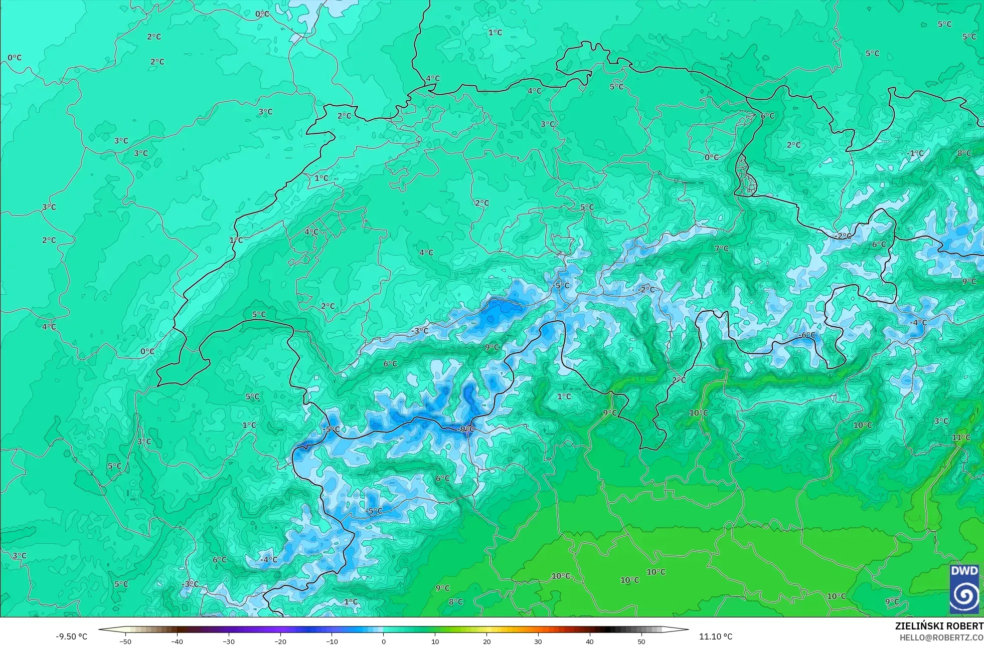 ICON Alemania 2 km model - Swiss, Suhu 850 hPa