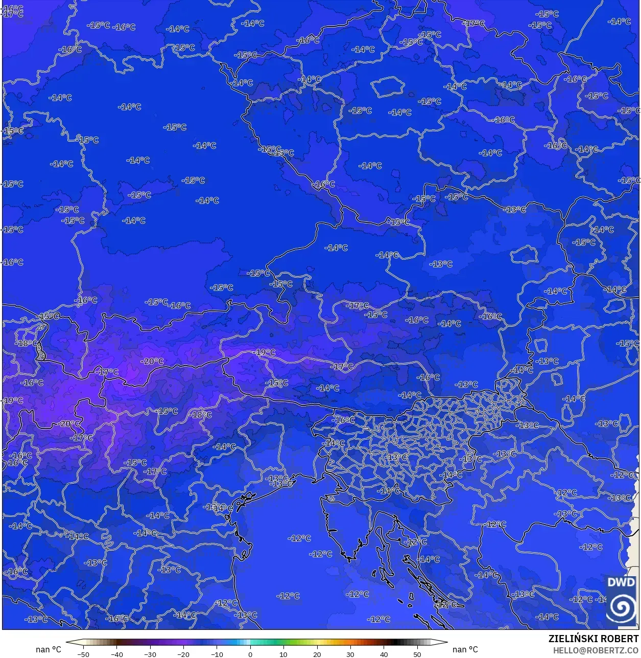 ICON Alemania 2 km model - Austria, Suhu 500 hPa