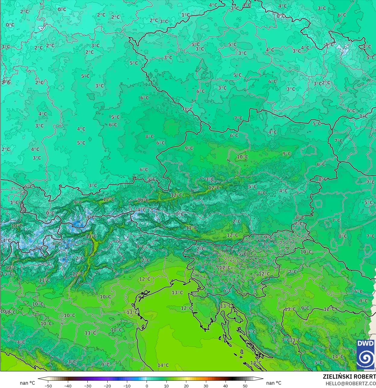 ICON Alemania 2 km model - Austria, Suhu 850 hPa
