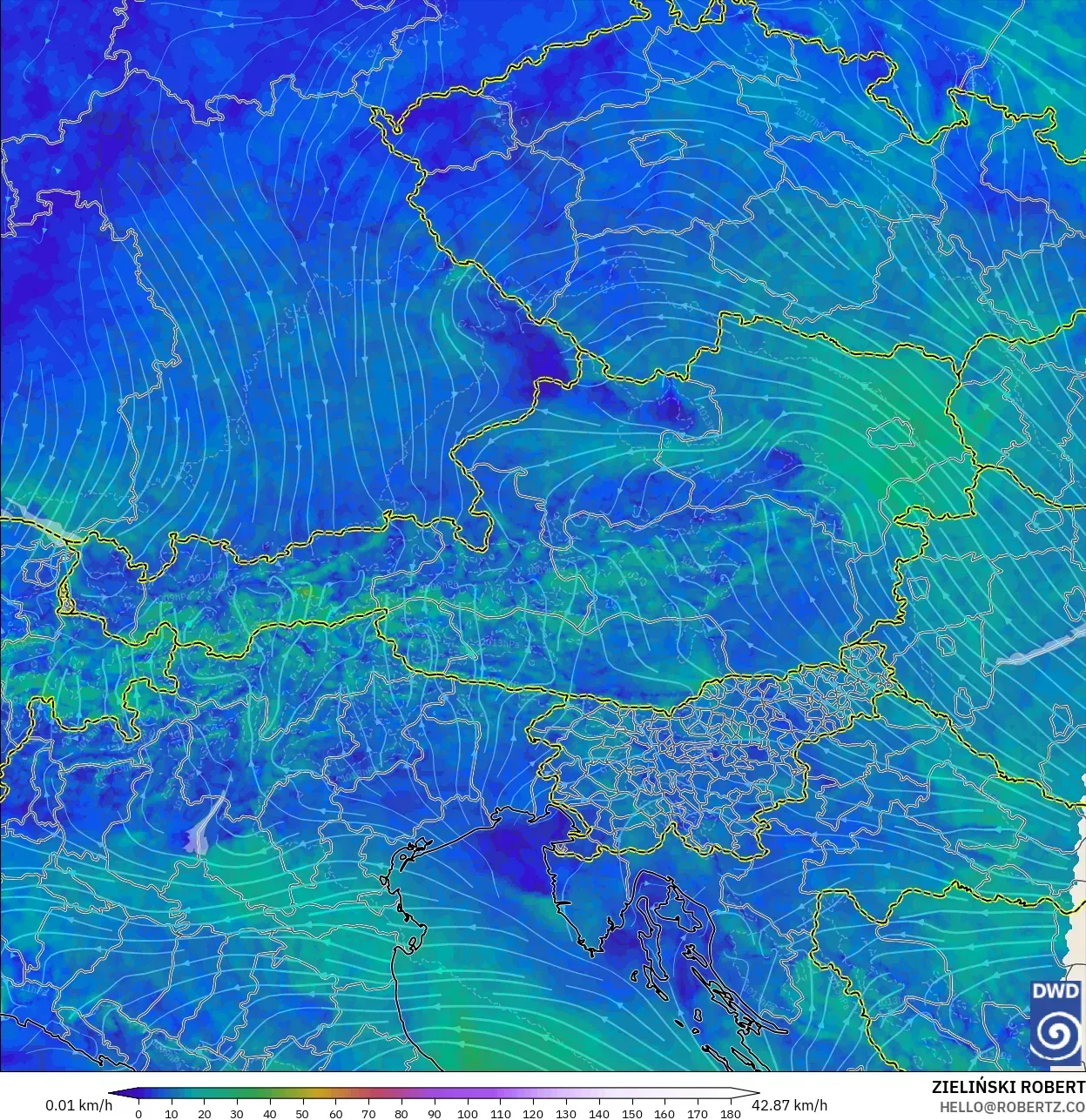 ICON Alemania 2 km model - Austria, Angin 10 m