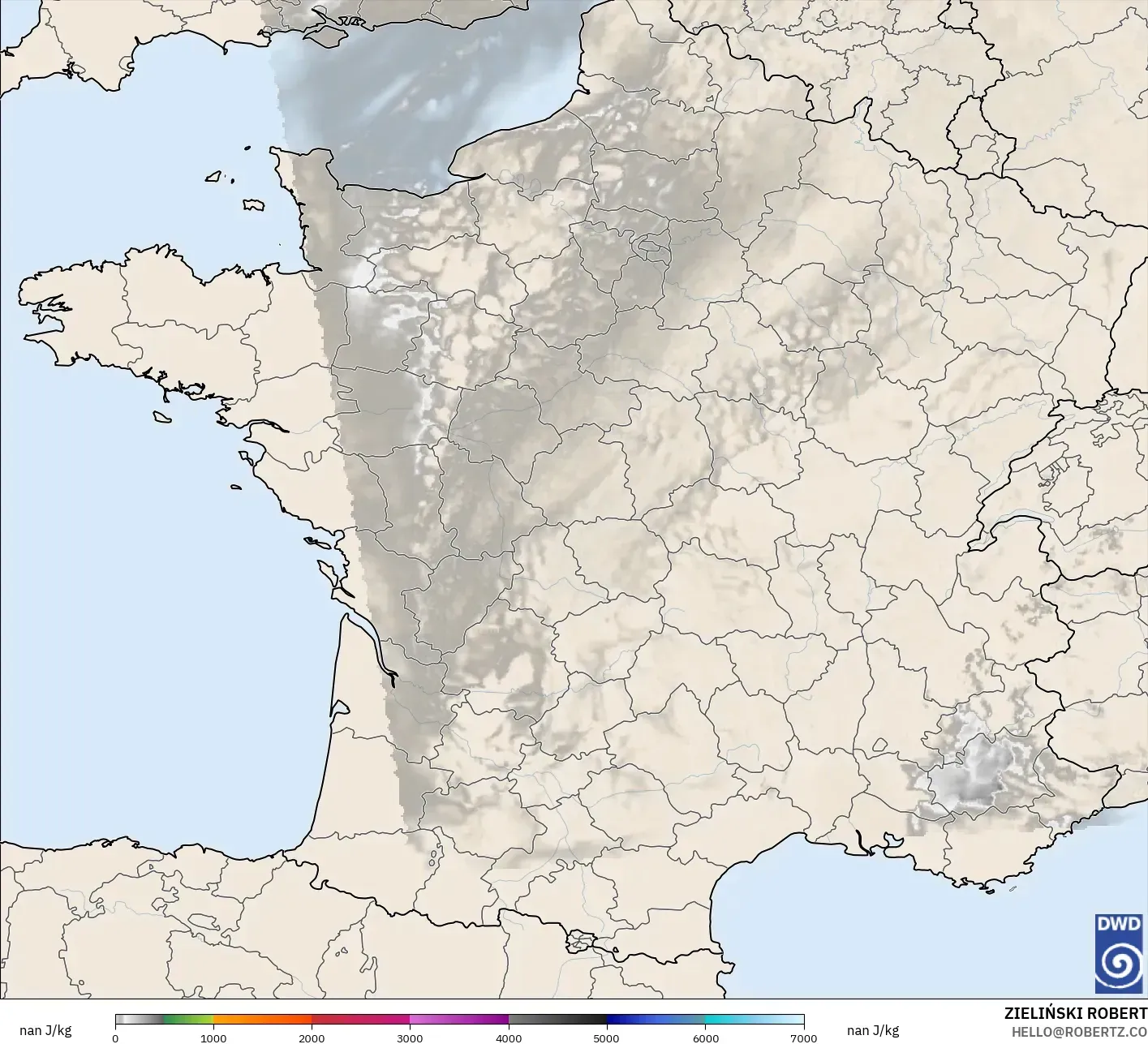 ICON Alemania 2 km model - Prancis, CAPE