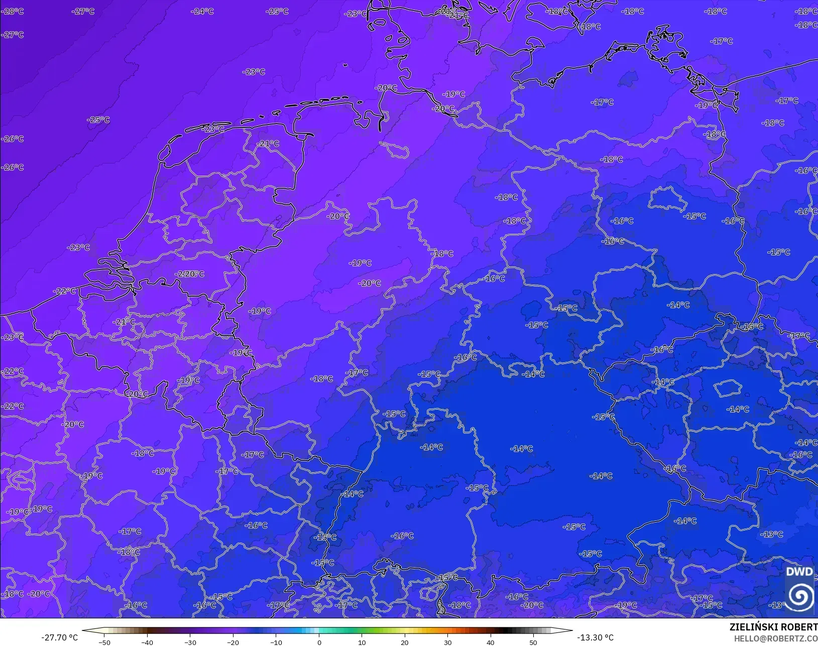 ICON Alemania 2 km model - Jerman, Suhu 500 hPa
