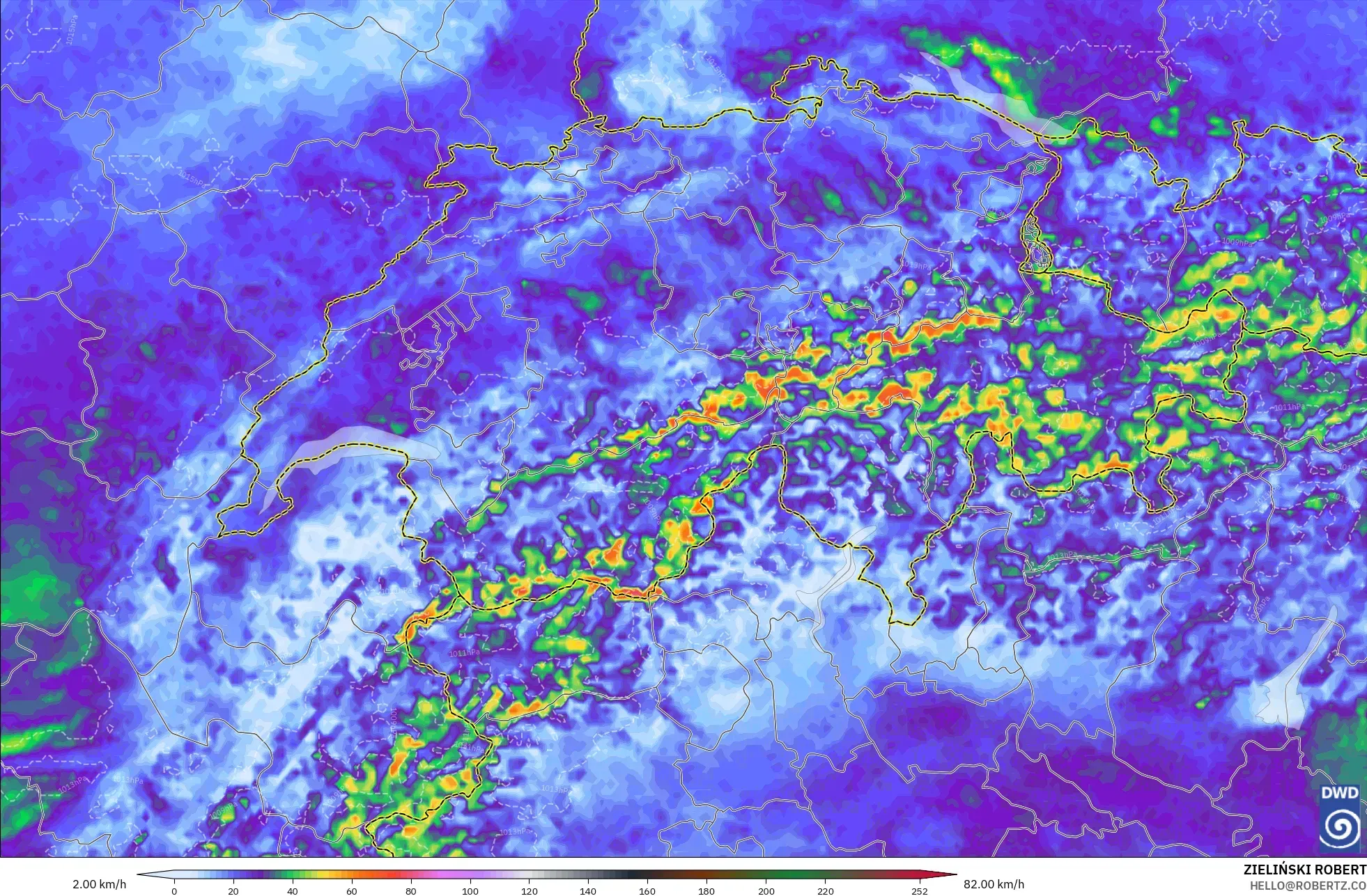 ICON Alemania 2 km model - Swiss, Hembusan Angin
