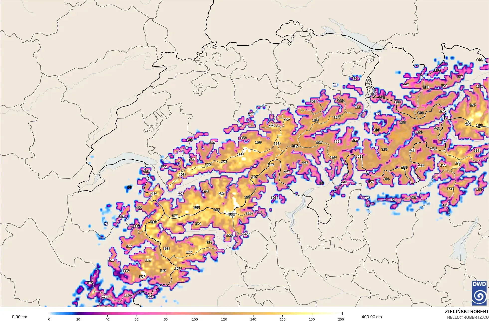 ICON Alemania 2 km model - Swiss, Kedalaman Salju