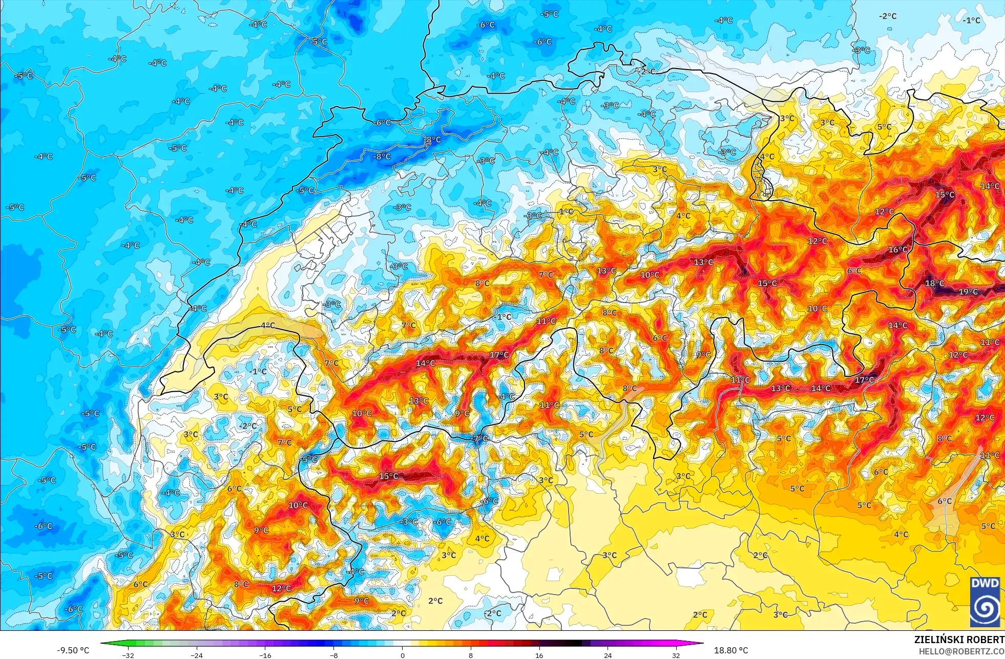 ICON Alemania 2 km model - Swiss, Anomali Suhu 2 m