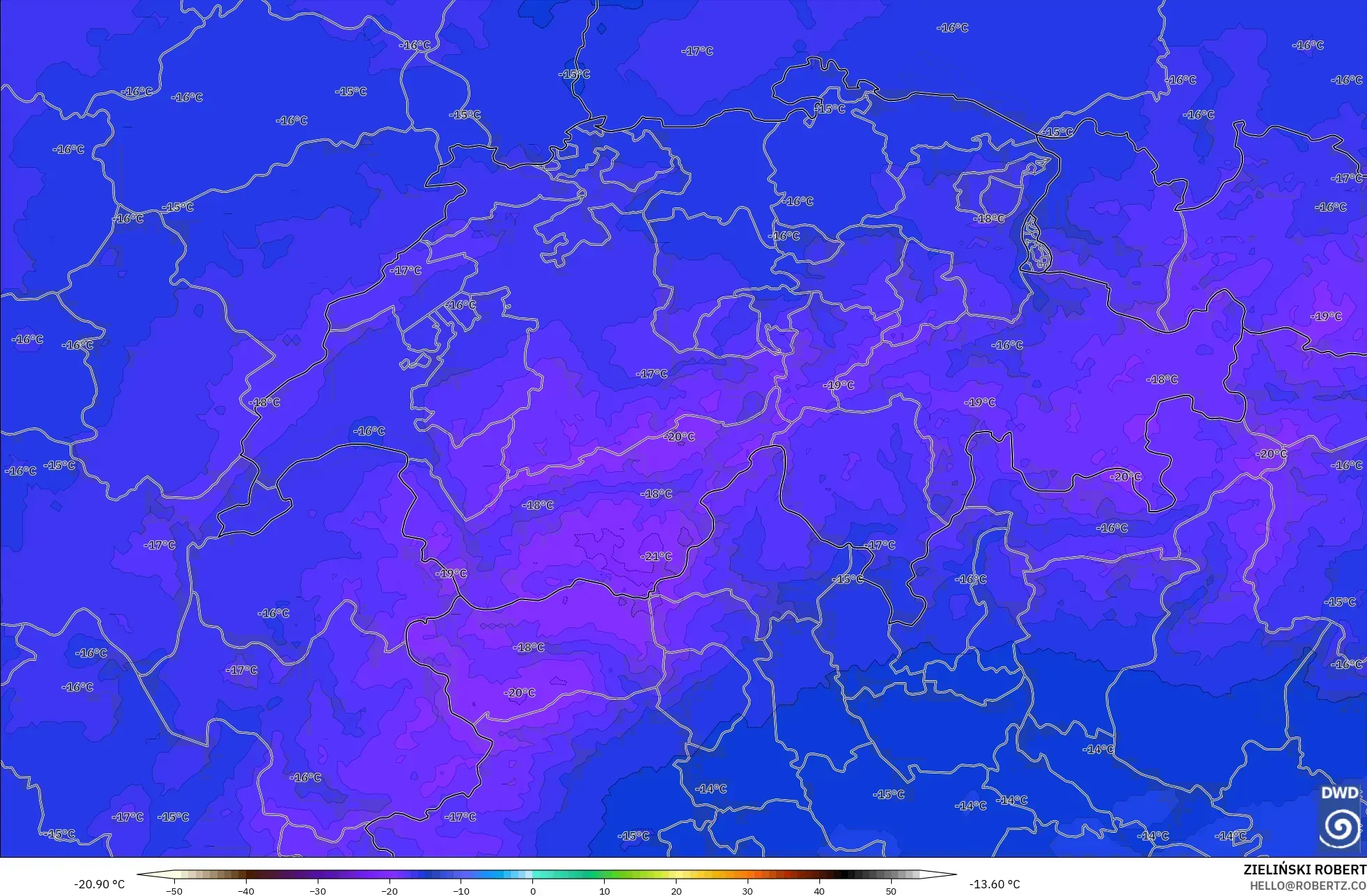 ICON Alemania 2 km model - Swiss, Suhu 500 hPa