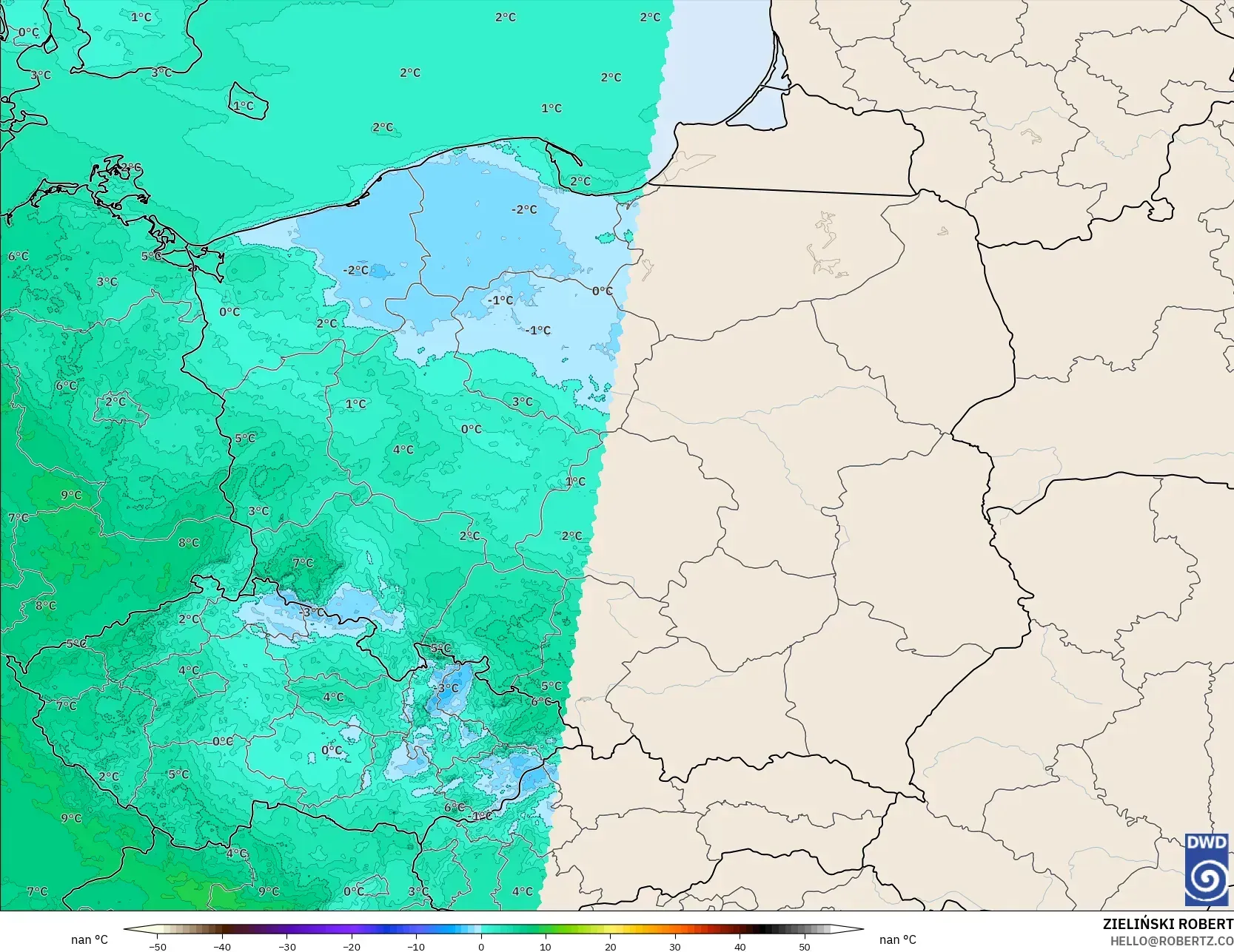 ICON Germany 2 km model - Poland, Dewpoint at 2m