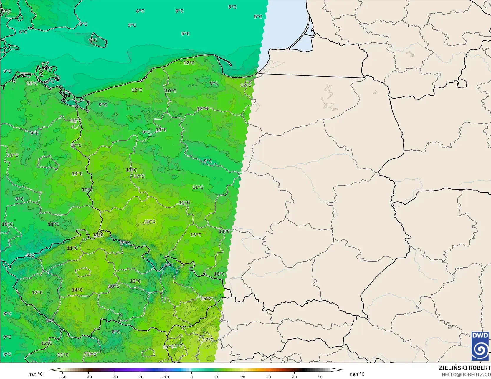 ICON Germany 2 km model - Poland, Temperature at 2m