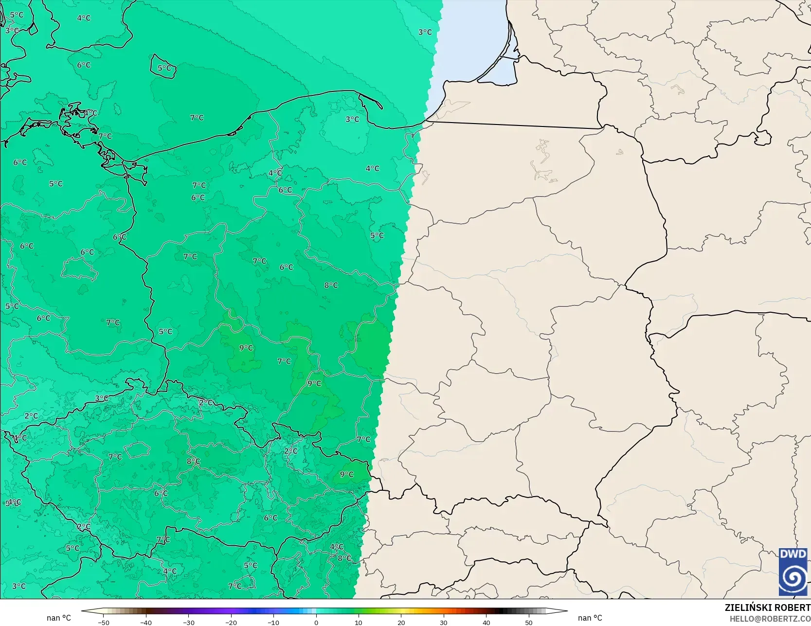 ICON Germany 2 km model - Poland, Temperature at 850hPa