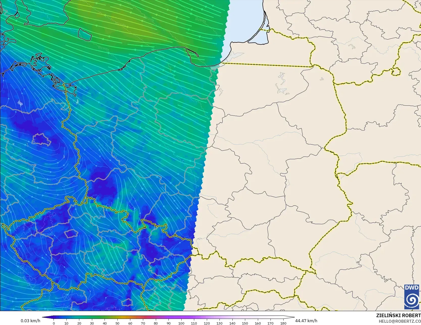 ICON Germany 2 km model - Poland, Wind at 10m