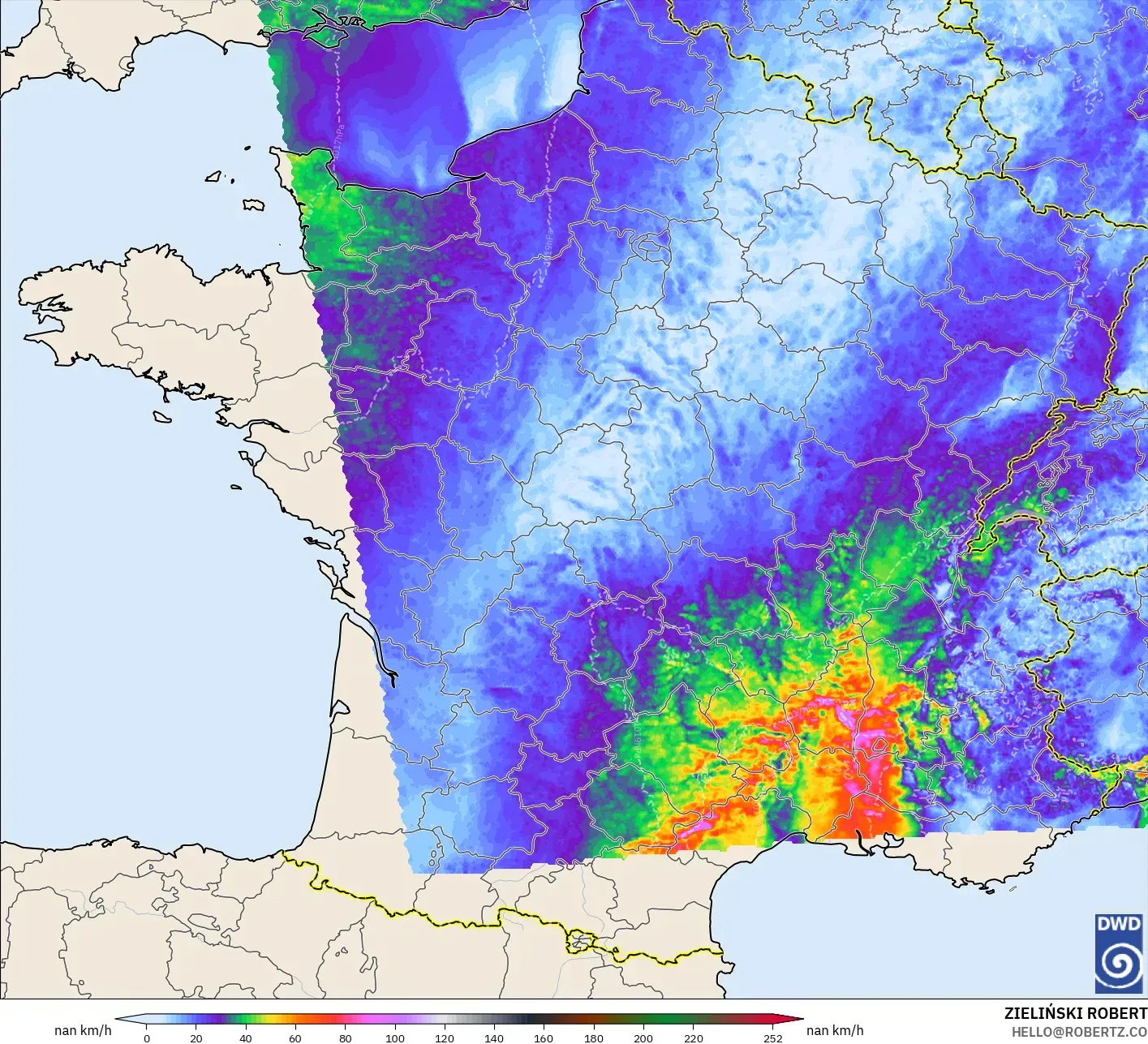 ICON Germany 2 km model - France, Wind Gusts