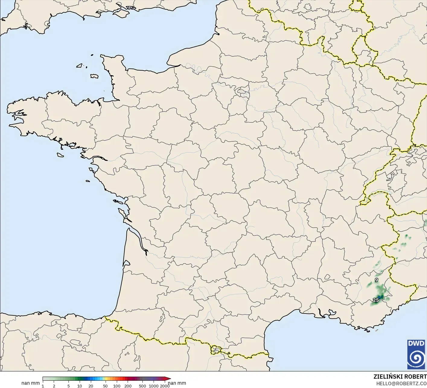 ICON Germany 2 km model - France, Precipitation Accumulation
