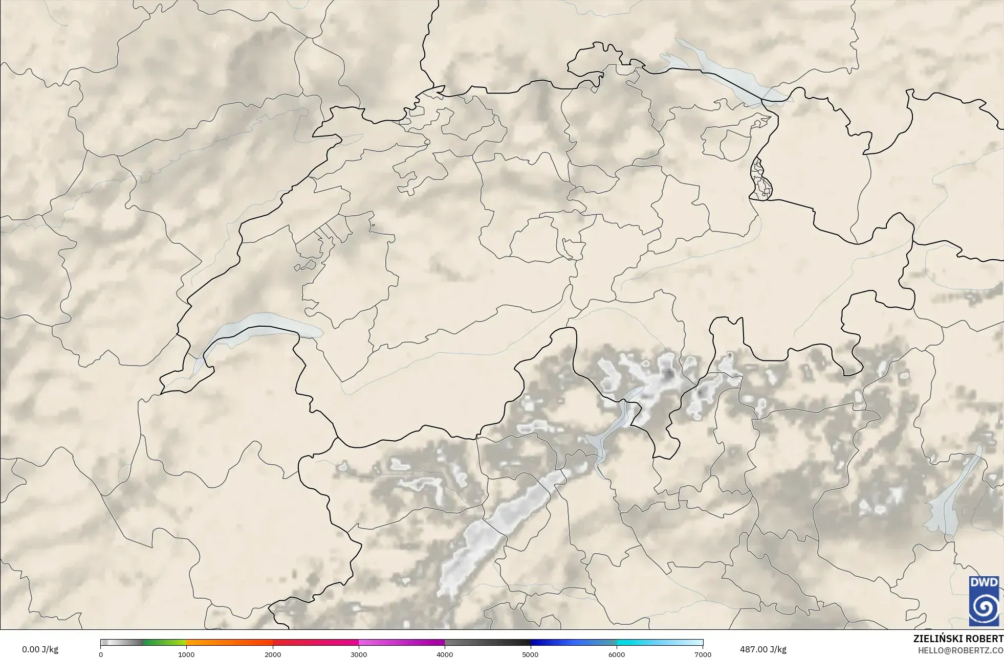 ICON Germany 2 km model - Switzerland, CAPE