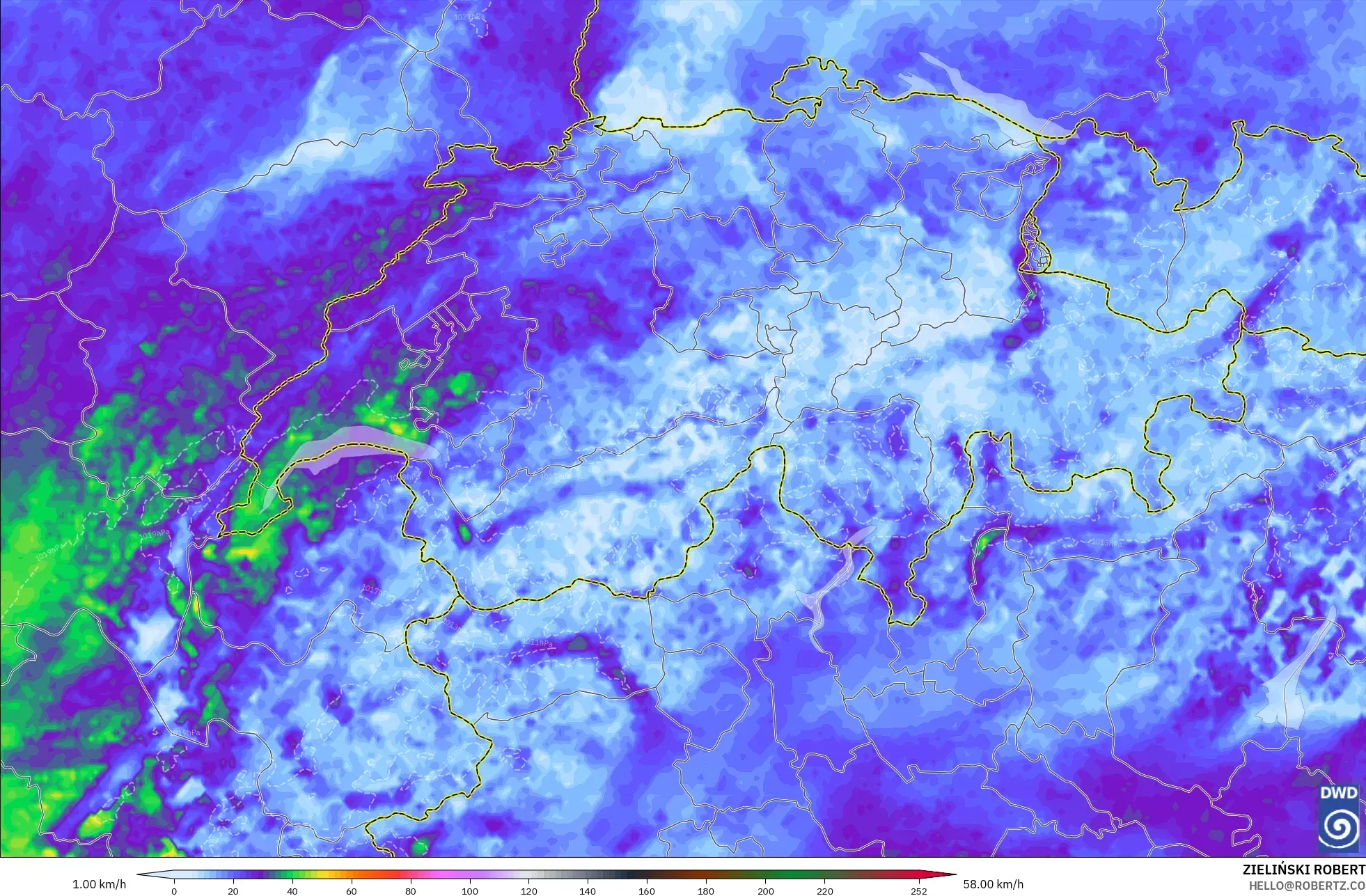 ICON Germany 2 km model - Switzerland, Wind Gusts Peak