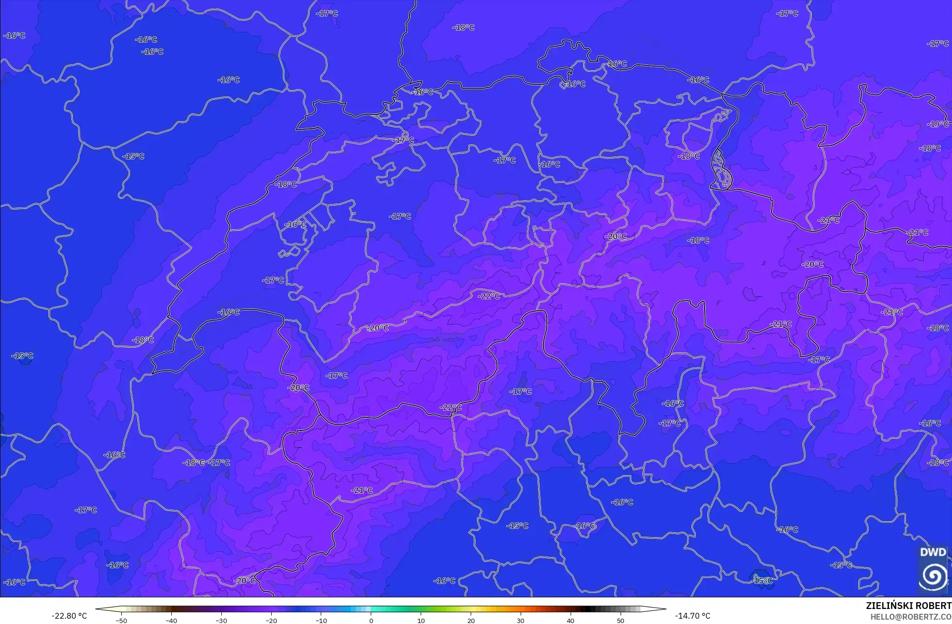 ICON Germany 2 km model - Switzerland, Temperature at 500hPa