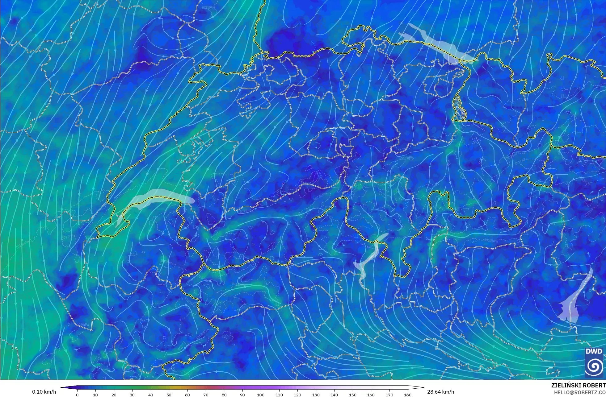 ICON Germany 2 km model - Switzerland, Wind at 10m