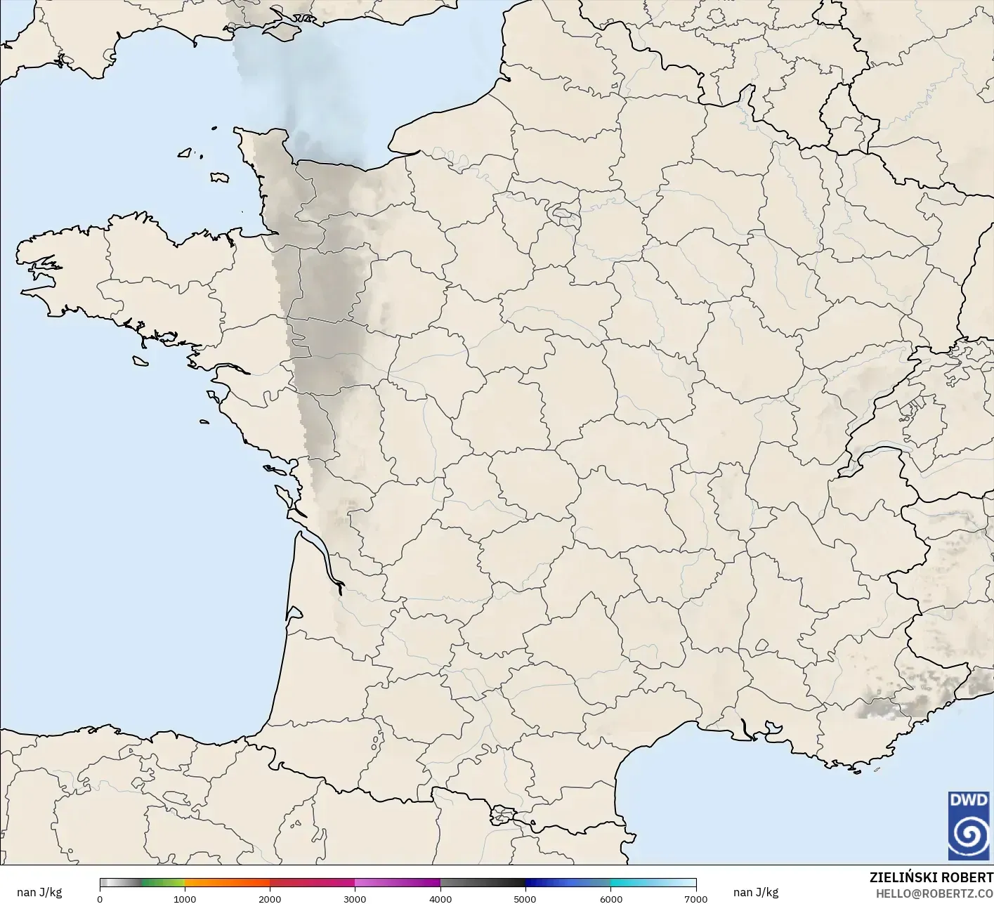 ICON Germany 2 km model - France, CAPE